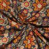 Tissu voile fleurs indiennes batik - bleu marine x 10 cm