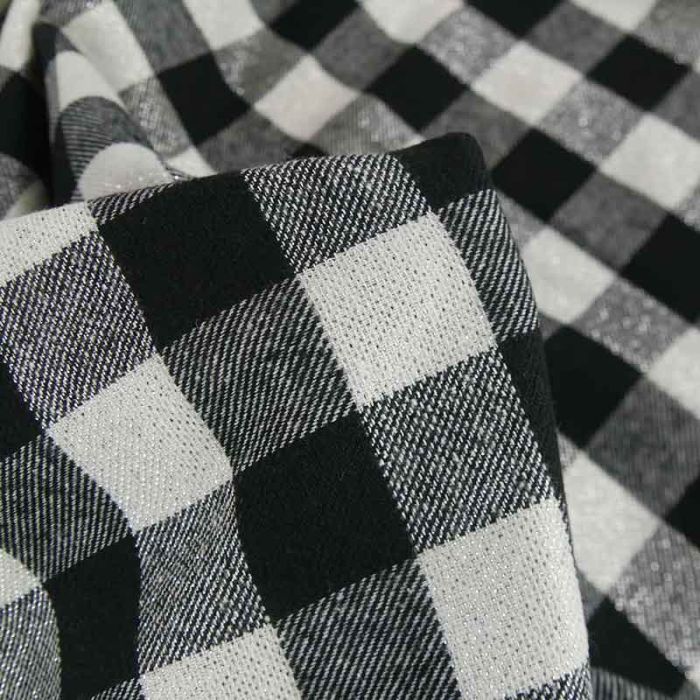 Tissu flanelle coton carreaux lurex haute couture - noir x 10 cm