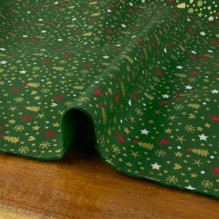 Tissu popeline de coton étincelles Noël - vert x 10 cm