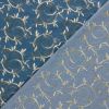 Tissu chambray denim stretch feuillages brodés - bleu x 10 cm