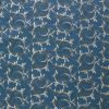 Tissu chambray denim stretch feuillages brodés - bleu x 10 cm
