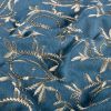 Tissu chambray denim stretch feuillages brodés - bleu x 10 cm