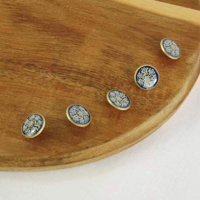 Bouton à queue métal fleurs - bleu x 1