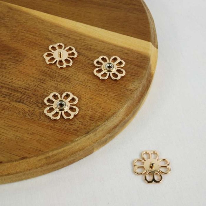 Bouton pression métal fleur - doré x 1