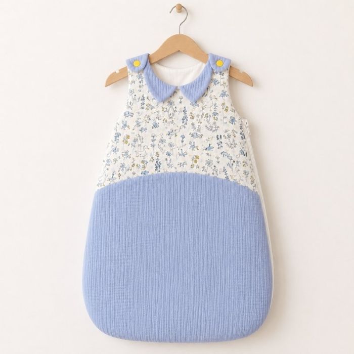 Kit - gigoteuse bébé liberty col claudine bleu