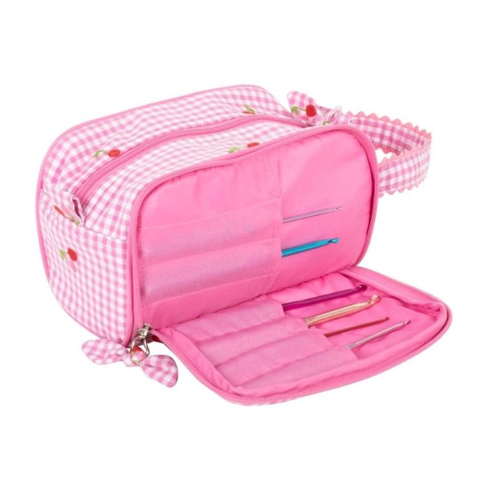 Trousse de rangement pour crochet - cerises brodées