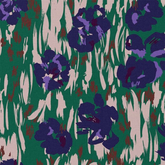 Tissu coton enduit fleurs bleues - vert x 10 cm