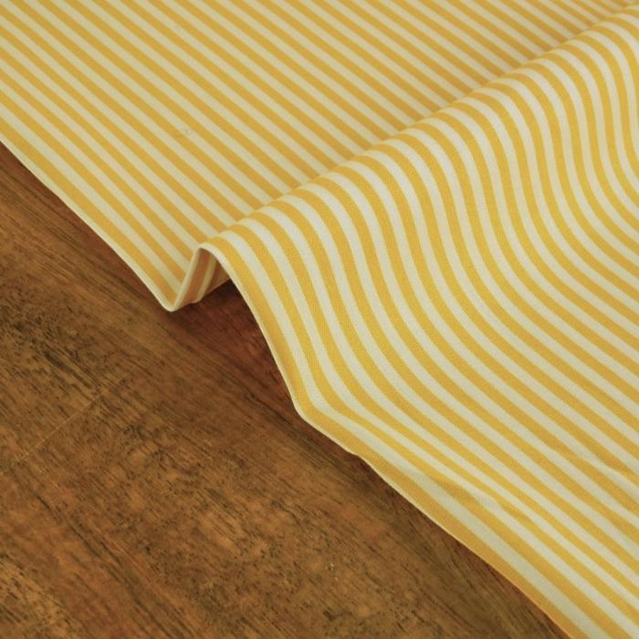 Tissu popeline coton rayures haute couture - jaune x 10 cm