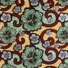 Tissu popeline coton Wax hibiscus - orange et argent x 10 cm