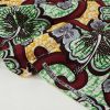 Tissu popeline coton Wax hibiscus - orange et argent x 10 cm