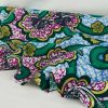 Tissu popeline coton Wax hibiscus - vert et doré x 10 cm
