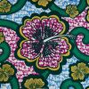 Tissu popeline coton Wax hibiscus - vert et doré x 10 cm