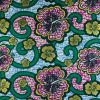 Tissu popeline coton Wax hibiscus - vert et doré x 10 cm