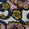 Tissu popeline coton Wax hibiscus - gris et doré x 10 cm