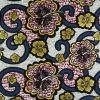 Tissu popeline coton Wax hibiscus - gris et doré x 10 cm