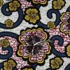 Tissu popeline coton Wax hibiscus - gris et doré x 10 cm