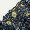 Tissu popeline coton Wax rosaces - bleu et doré x 10 cm