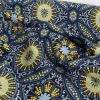Tissu popeline coton Wax rosaces - bleu et doré x 10 cm