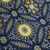 Tissu popeline coton Wax rosaces - bleu et doré x 10 cm