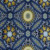 Tissu popeline coton Wax rosaces - bleu et doré x 10 cm