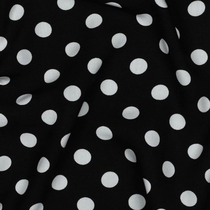 Tissu viscose à pois - noir x 10 cm