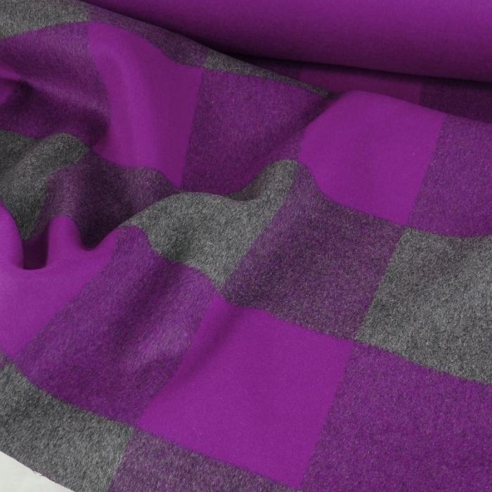 Tissu lainage cachemire carreaux haute couture - violet x 10 cm