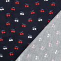 Tissu velours milleraies cerises foil - marine x 10 cm