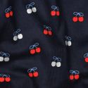 Tissu velours milleraies cerises foil - marine x 10 cm