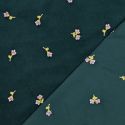 Tissu velours milleraies fleurs brodées - vert x 10 cm