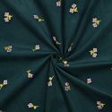 Tissu velours milleraies fleurs brodées - vert x 10 cm