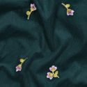Tissu velours milleraies fleurs brodées - vert x 10 cm