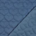 Tissu matelassé chambray coeurs - bleu jean x 10 cm
