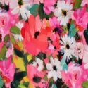 Tissu sweat french terry floral - rose x 10 cm