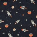 Tissu popeline coton espace fusées - marine x 10 cm