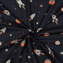 Tissu popeline coton espace fusées - marine x 10 cm