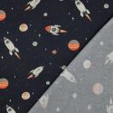 Tissu popeline coton espace fusées - marine x 10 cm