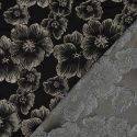 Tissu jacquard habillement fleurs brodées - noir x 10 cm