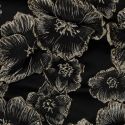 Tissu jacquard habillement fleurs brodées - noir x 10 cm