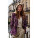 Tissu jacquard habillement fleurs lurex - violet x 10 cm