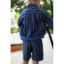 Tissu denim rayures camel - bleu brut x 10 cm