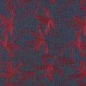 Tissu denim fin fleurs brodées bordeaux - bleu x 10 cm