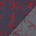 Tissu denim fin fleurs brodées bordeaux - bleu x 10 cm