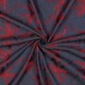 Tissu denim fin fleurs brodées bordeaux - bleu x 10 cm