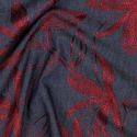Tissu denim fin fleurs brodées bordeaux - bleu x 10 cm