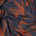 Tissu denim fin fleurs brodées camel - bleu x 10 cm