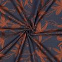 Tissu denim fin fleurs brodées camel - bleu x 10 cm