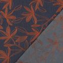 Tissu denim fin fleurs brodées camel - bleu x 10 cm