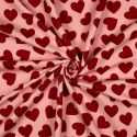 Tissu sweat léger gratté coeurs rouge - rose x 10 cm