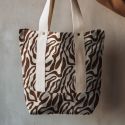 Tissu canvas effet lin motif zèbre - marron x 10 cm