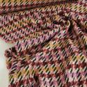 Tissu lainage pied de poule haute couture - rouge rose x 10 cm